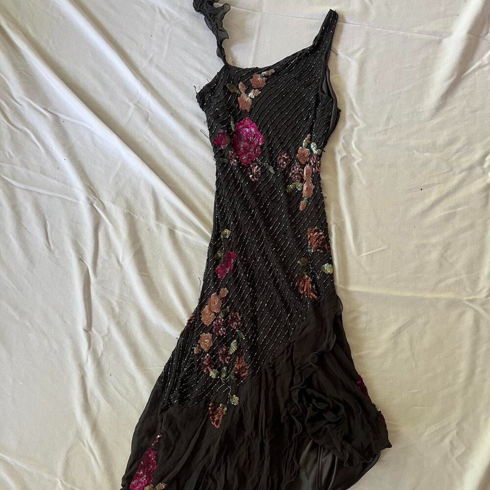 Y2k 90s Beaded Floral Silk Dress